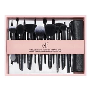 NIB e.l.f. Ultimate Makeup 17-Piece Brush Set & Travel Roll Carrying Case NEW
